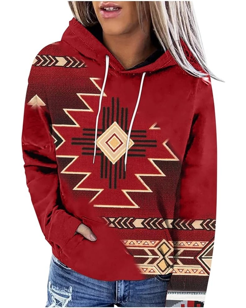 Womens Western Aztec Hoodies Ethnic Graphic Sweatshirt Pullover Casual Button Collar Hooded Vintage Tops 2023 Red 35 $10.28 H...