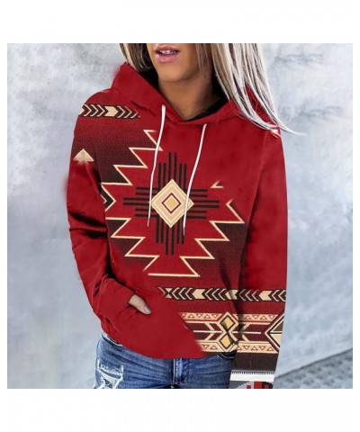 Womens Western Aztec Hoodies Ethnic Graphic Sweatshirt Pullover Casual Button Collar Hooded Vintage Tops 2023 Red 35 $10.28 H...