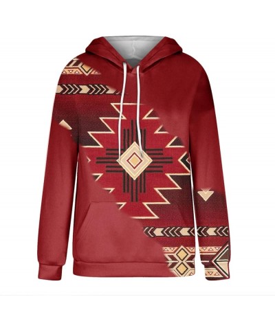 Womens Western Aztec Hoodies Ethnic Graphic Sweatshirt Pullover Casual Button Collar Hooded Vintage Tops 2023 Red 35 $10.28 H...