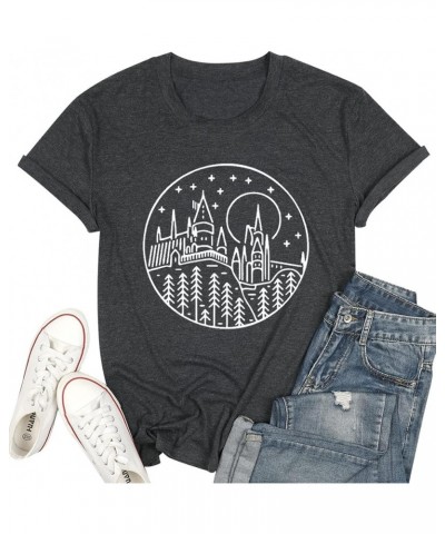 Funny Castle Shirt Women Cute Family Vacation T-Shirt Wizard Shirt Short Sleeve Tops Dark Grey $8.54 T-Shirts