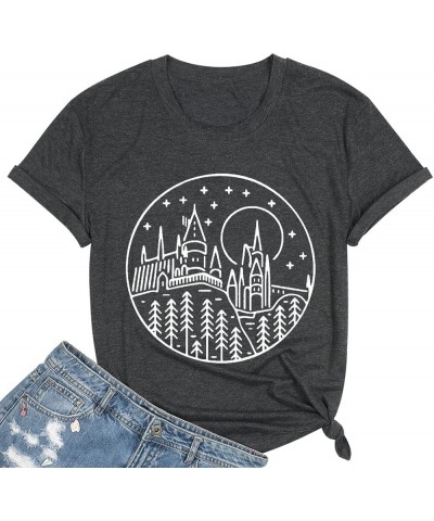 Funny Castle Shirt Women Cute Family Vacation T-Shirt Wizard Shirt Short Sleeve Tops Dark Grey $8.54 T-Shirts