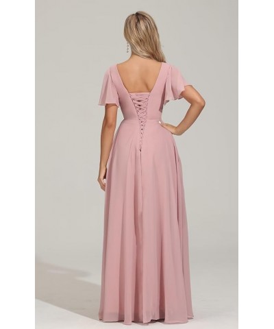 V Neck Bridesmaid Dresses Long with Slit Flutter Sleeves Wedding Guest Dress Formal Evening Dresses with Pockets Blush Pink $...