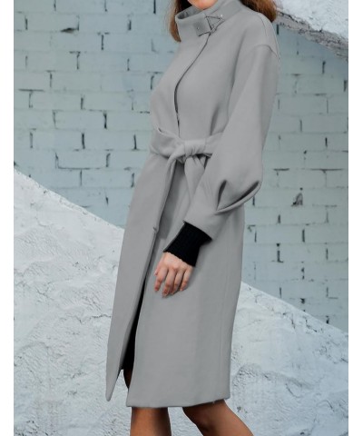 SDEER Women's Long Wool Coat H shaped High Collar Puff Sleeve Peacoat Belted Trench Coats with Pockets Grey $27.88 Coats