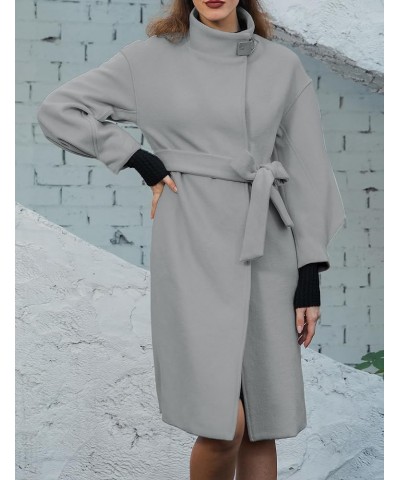 SDEER Women's Long Wool Coat H shaped High Collar Puff Sleeve Peacoat Belted Trench Coats with Pockets Grey $27.88 Coats