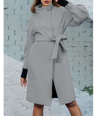 SDEER Women's Long Wool Coat H shaped High Collar Puff Sleeve Peacoat Belted Trench Coats with Pockets Grey $27.88 Coats