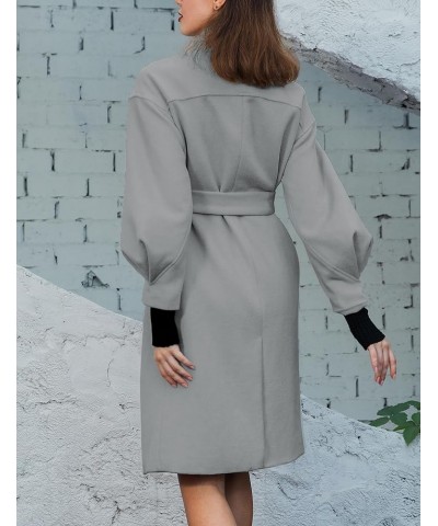 SDEER Women's Long Wool Coat H shaped High Collar Puff Sleeve Peacoat Belted Trench Coats with Pockets Grey $27.88 Coats