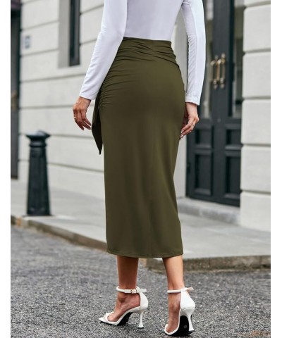 Women Ruched Pencil Skirt High Waist Wrap Tie Front Asymmetrical Long Maxi Skirts Bodycon with Slit Army Green $18.23 Skirts