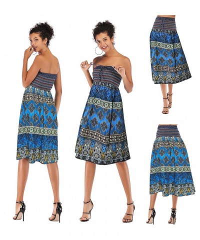 2 in 1 Boho Tube Top Skirt Women's Combo Sexy Strapless Backless Waist Pleated Flowy Casual Vacation Summer Dress Blue $14.95...