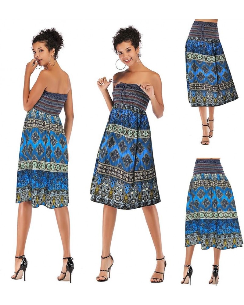 2 in 1 Boho Tube Top Skirt Women's Combo Sexy Strapless Backless Waist Pleated Flowy Casual Vacation Summer Dress Blue $14.95...