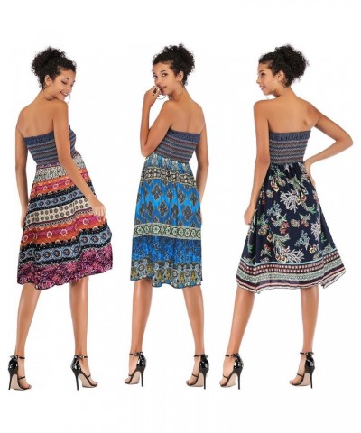 2 in 1 Boho Tube Top Skirt Women's Combo Sexy Strapless Backless Waist Pleated Flowy Casual Vacation Summer Dress Blue $14.95...