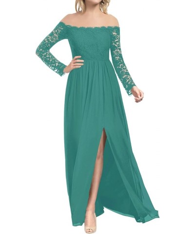 Mother of The Bride Dresses Long Evening Formal Dress Lace Prom Dress Off The Shoulder Slit Emerald $30.78 Dresses