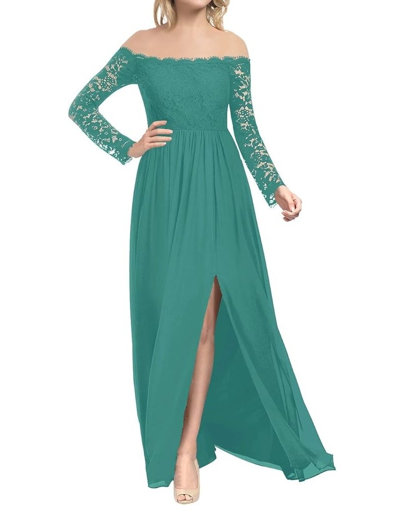 Mother of The Bride Dresses Long Evening Formal Dress Lace Prom Dress Off The Shoulder Slit Emerald $30.78 Dresses