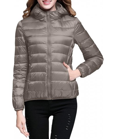 Womens Jacket Winter Heated Cropped Puffer Jacket Windproof Waterproof Coat Lightweight Hooded Duck Down Outerwear A-khaki $1...