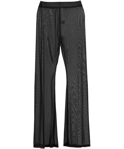 Women Ruffle Sheer Mesh Pants See Through Bikini Bottom Swimsuit Cover up Wide Leg Beach Pants B-black $12.97 Swimsuits