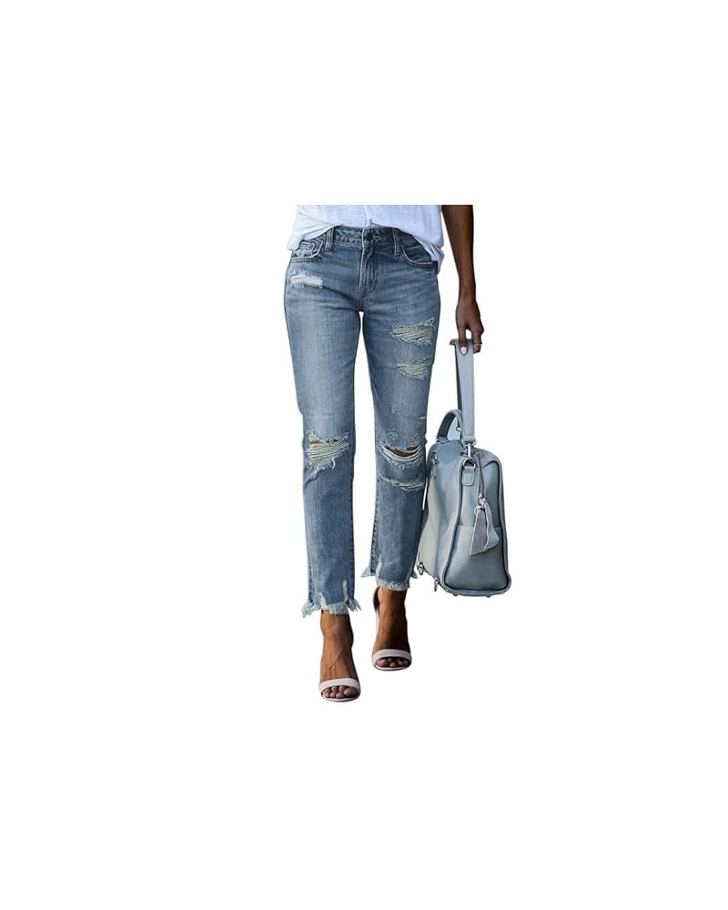 Womens High Waist Ripped Bootcut Jeans Pull On Pants Stretchy Button Zipper Fly Straight Leg Jeans Large 607-lightblue $23.31...