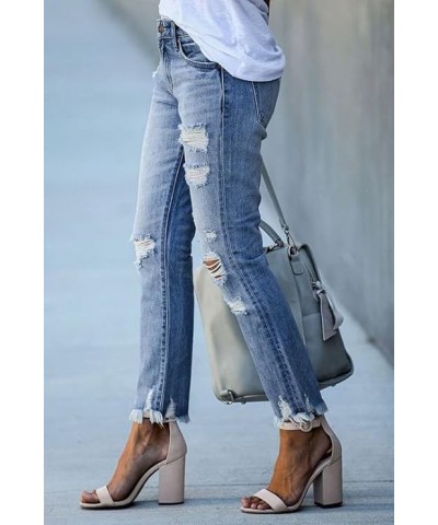 Womens High Waist Ripped Bootcut Jeans Pull On Pants Stretchy Button Zipper Fly Straight Leg Jeans Large 607-lightblue $23.31...