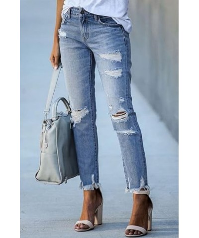 Womens High Waist Ripped Bootcut Jeans Pull On Pants Stretchy Button Zipper Fly Straight Leg Jeans Large 607-lightblue $23.31...