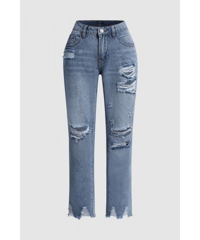 Womens High Waist Ripped Bootcut Jeans Pull On Pants Stretchy Button Zipper Fly Straight Leg Jeans Large 607-lightblue $23.31...