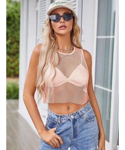 Women's Sleeveless Glitter Sparkle Tops See Through Fishnet Crop Top for Party Club 0198-pink $7.79 Tanks