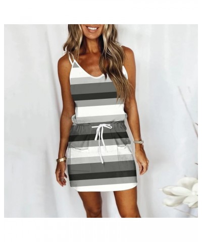 Summer Dresses for Women 2023 Beach Short Striped Sleeveless Halter Dress Boho Floral Flowy T Shirt Pocket Sundresses F Gray ...