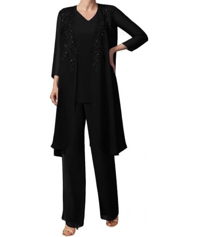 Mother of The Bride Pant Suits 3Pcs Wedding Formal Outfit Set Evening Gown for Women Black $36.12 Suits