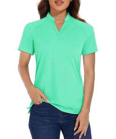 Women's Golf Polo Shirts V-Neck UPF 50+ Casual T-Shirts Quick Dry Short Sleeve Collarless Shirts Mint Green $16.49 Shirts