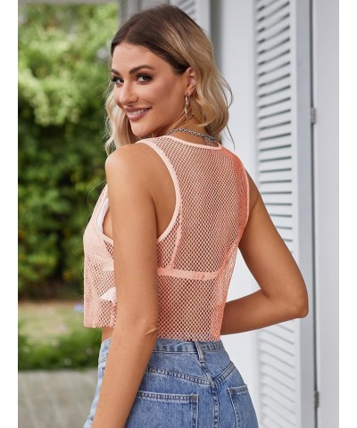 Women's Sleeveless Glitter Sparkle Tops See Through Fishnet Crop Top for Party Club 0198-pink $7.79 Tanks