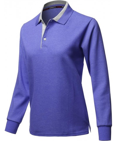 Women's Casual Basic Sporty Long Sleeve Polo Collar T-Shirt Kxwtel0001 Blue $13.20 Shirts