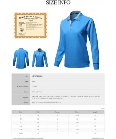 Women's Casual Basic Sporty Long Sleeve Polo Collar T-Shirt Kxwtel0001 Blue $13.20 Shirts