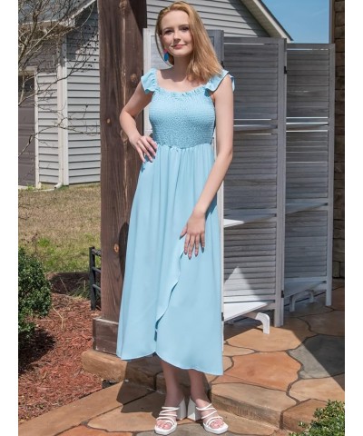 Maxi Dress for Women Ruffle Sleeveless Square Neck Dresses 2024 Summer Dress S-2XL Ad-blue $17.15 Dresses