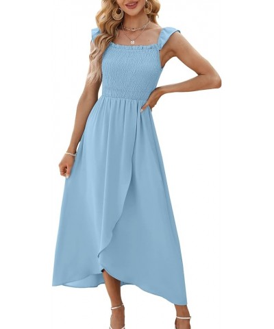 Maxi Dress for Women Ruffle Sleeveless Square Neck Dresses 2024 Summer Dress S-2XL Ad-blue $17.15 Dresses