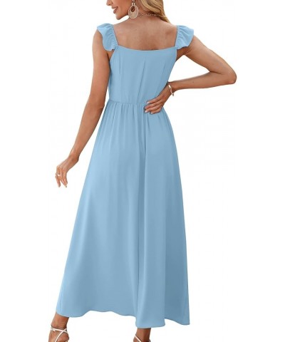 Maxi Dress for Women Ruffle Sleeveless Square Neck Dresses 2024 Summer Dress S-2XL Ad-blue $17.15 Dresses