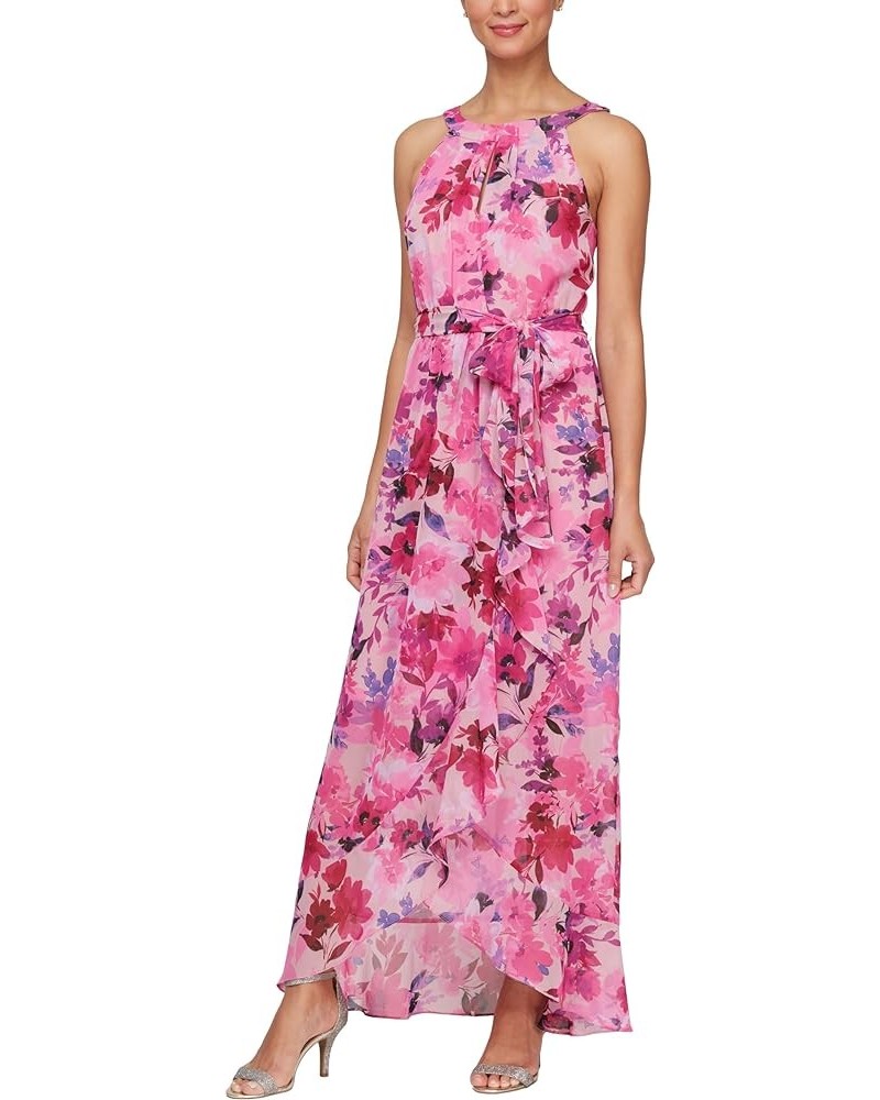 Women's Sleeveless Chiffon V-Neck Wrap Dress with Cascade Ruffle Hot Pink $30.51 Dresses