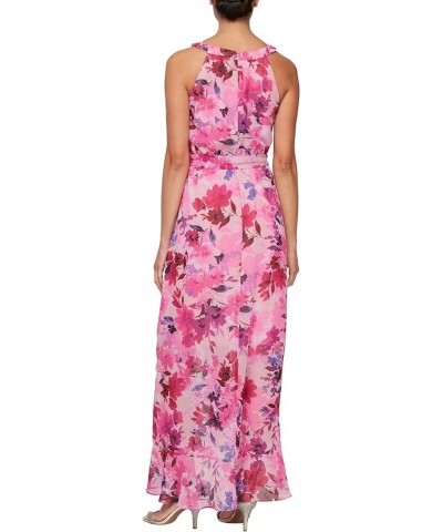 Women's Sleeveless Chiffon V-Neck Wrap Dress with Cascade Ruffle Hot Pink $30.51 Dresses