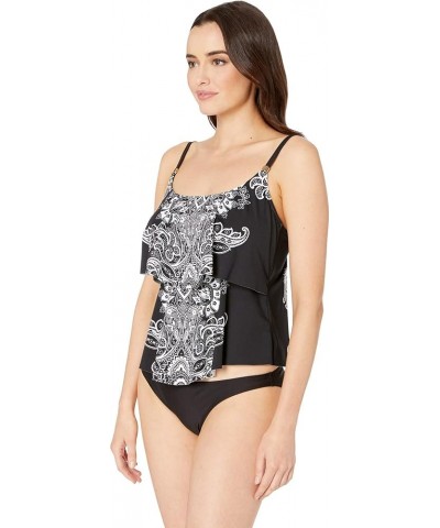 2-Tiered Ruffle Tankini Swimsuit Top Black//Moroccan Paisley $30.43 Swimsuits