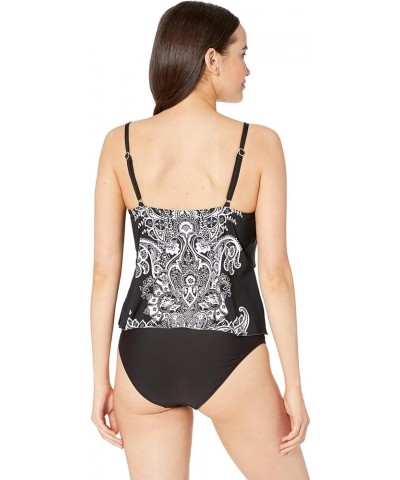 2-Tiered Ruffle Tankini Swimsuit Top Black//Moroccan Paisley $30.43 Swimsuits