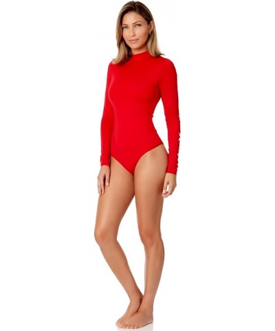 Women's Standard OAO Long Sleeve Retro Surf Suit Red Pepper $46.55 Swimsuits