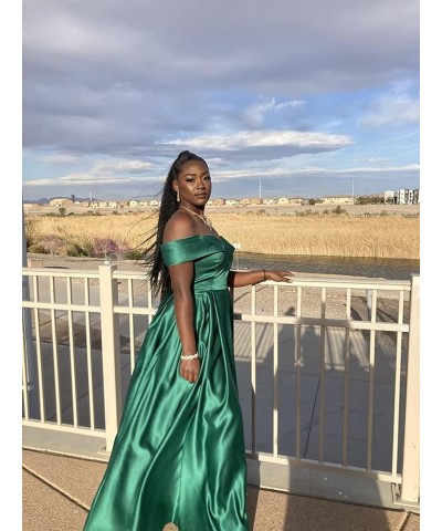 Women's Off The Shoulder Satin Prom Dress Long Ball Gown Slit Pleated Formal Evening Dresses with Pockets Royal Blue $29.25 D...