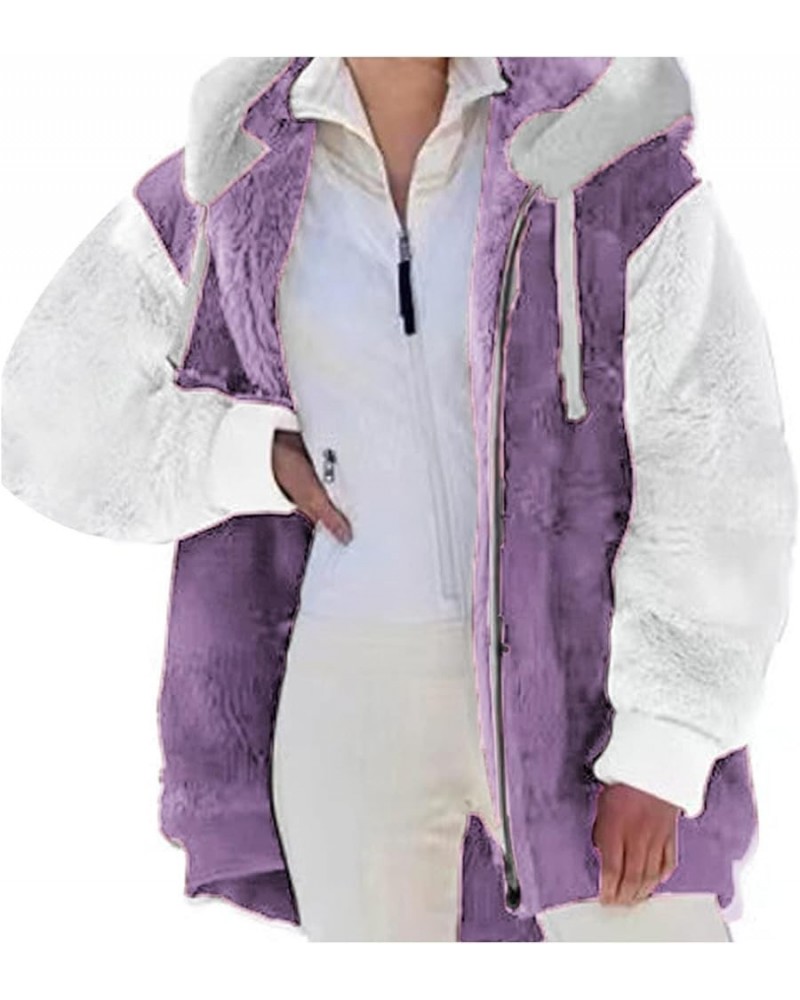 Fall Flannel For Women 2023 Trendy,Sherpa Hoodie Lined Jacket Women Faux Fur Shearling Fleece Zip Shacket 03-purple $13.12 Ja...