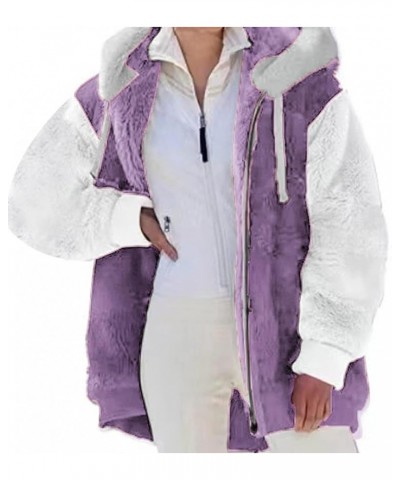 Fall Flannel For Women 2023 Trendy,Sherpa Hoodie Lined Jacket Women Faux Fur Shearling Fleece Zip Shacket 03-purple $13.12 Ja...