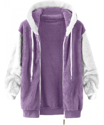 Fall Flannel For Women 2023 Trendy,Sherpa Hoodie Lined Jacket Women Faux Fur Shearling Fleece Zip Shacket 03-purple $13.12 Ja...