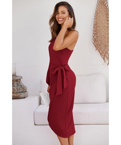 Women's 2023 One Shoulder Long Sleeve Cocktail Dress Split Ruched Bodycon Wedding Party Dresses Red $18.45 Dresses