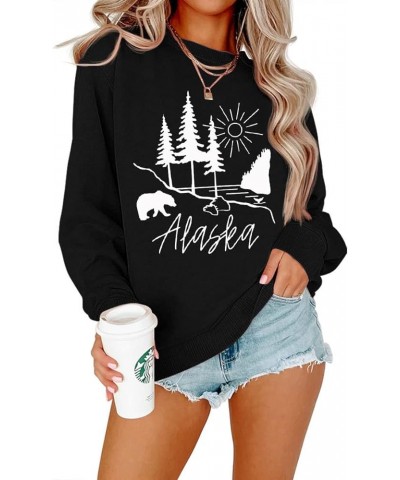 Women Alaska bear print pullover long sleeve sweatshirt Black $12.90 Hoodies & Sweatshirts