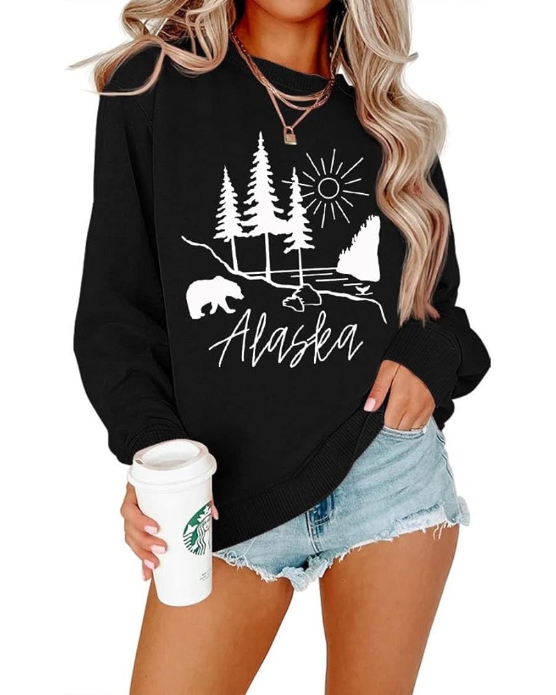 Women Alaska bear print pullover long sleeve sweatshirt Black $12.90 Hoodies & Sweatshirts