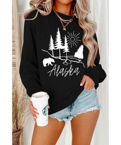 Women Alaska bear print pullover long sleeve sweatshirt Black $12.90 Hoodies & Sweatshirts