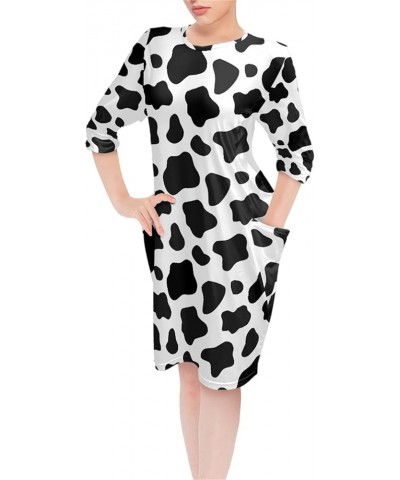 Womens Dresses Midi Long Sleeve Crewneck Stretchy Club Party Wedding Dress Black White Cow $11.33 Dresses