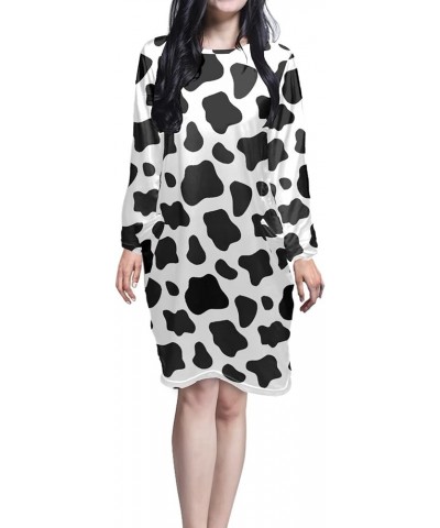 Womens Dresses Midi Long Sleeve Crewneck Stretchy Club Party Wedding Dress Black White Cow $11.33 Dresses