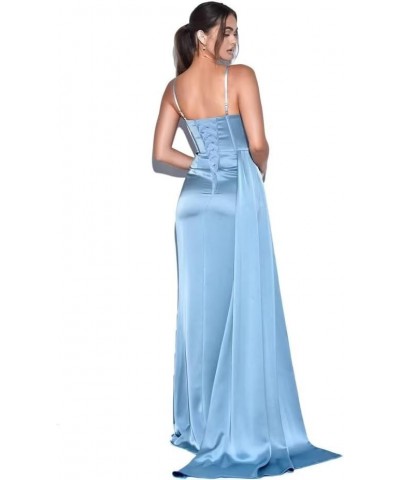 Satin Mermaid Prom Dresses for Women Spaghetti Straps Cowl Neck Pleated Long Formal Evening Gowns Black $22.00 Dresses