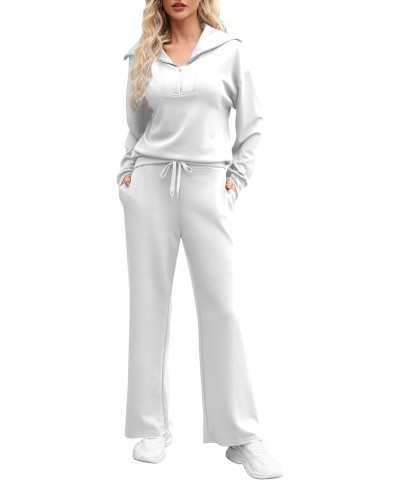 Lounge Sets For Women Oversized Half Zip Sweatshirt Wide Leg Sweatpants Set Sweatsuits Two Piece Outfits Tracksuit White $23....