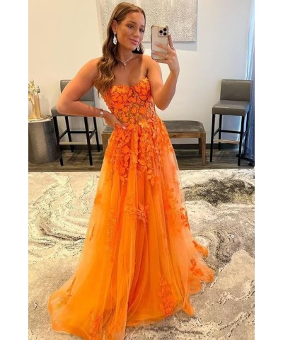 Tulle Lace Appliques Prom Dresses Long Ball Gown for Women Strapless Backless Evening Party Dress Pink $36.90 Dresses